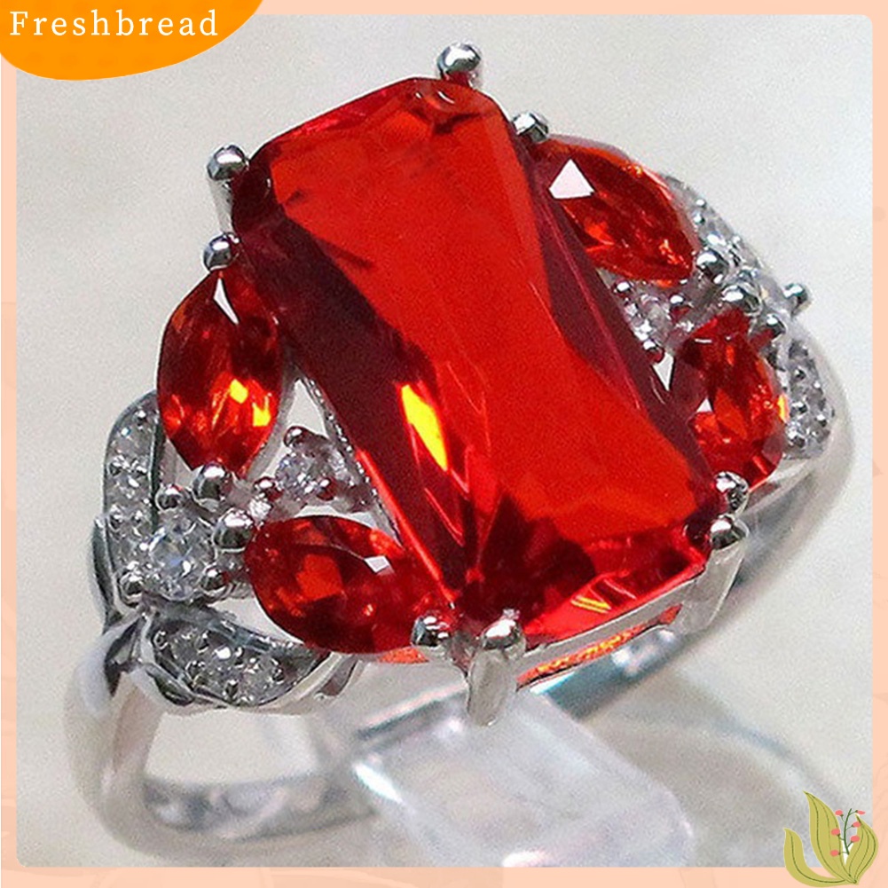 &lt; Freshbread &gt; Wanita Persegi Merah Berlian Imitasi Mode Jari Cincin Pertunangan Anniversary Perhiasan