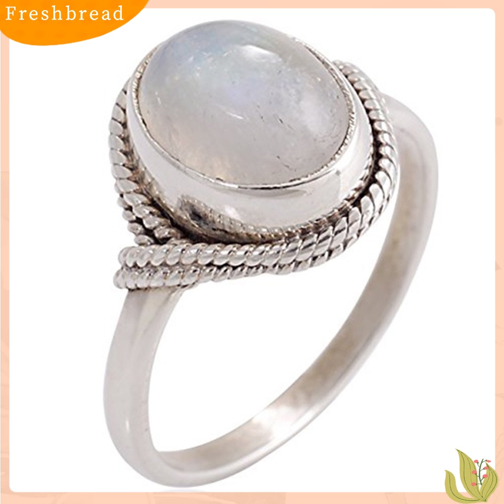 &lt; Freshbread &gt; Wanita Vintage Oval Artificial Rose Quartz Cincin Kawin Pertunangan Jari Perhiasan