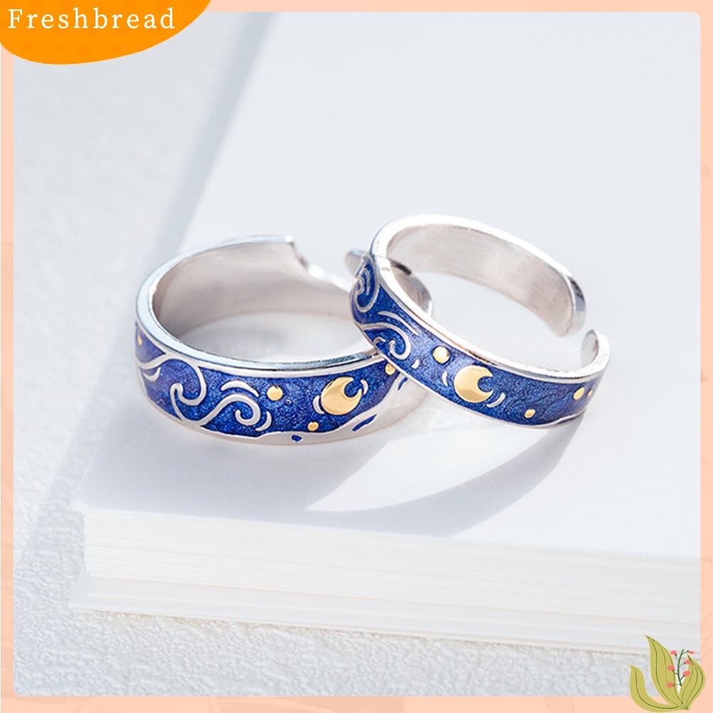 &lt; Freshbread &gt; Elegan Pria Wanita Enamel Bulan Pembukaan Jari Cincin Adjustable Pesta Perhiasan Hadiah