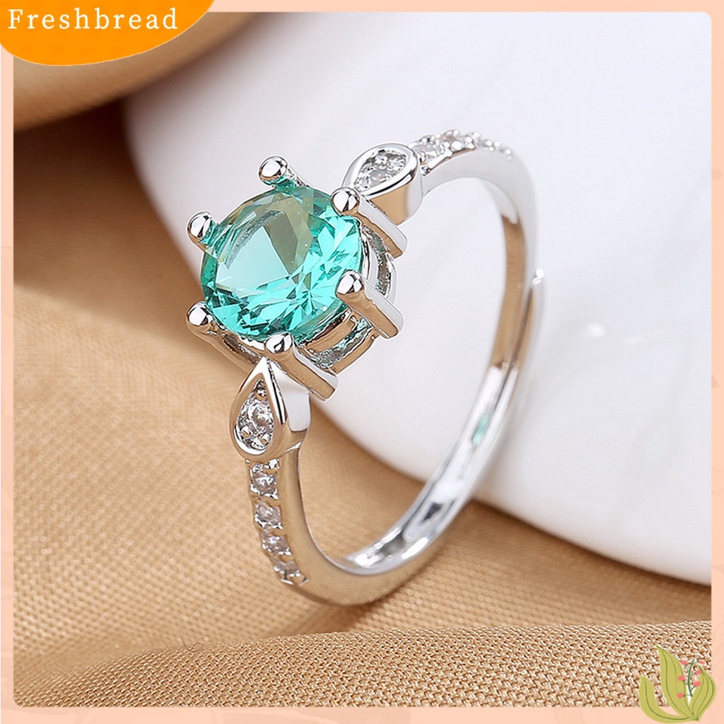 &lt; Freshbread &gt; Wanita Cincin Tetesan Air Enam Cakar Shiny Cubic Zirconia Sparkling Adjustable Opening Dress Up Hadiah Faux Gemstone Finger Ring Wedding Band Perhiasan Aksesori Fashion