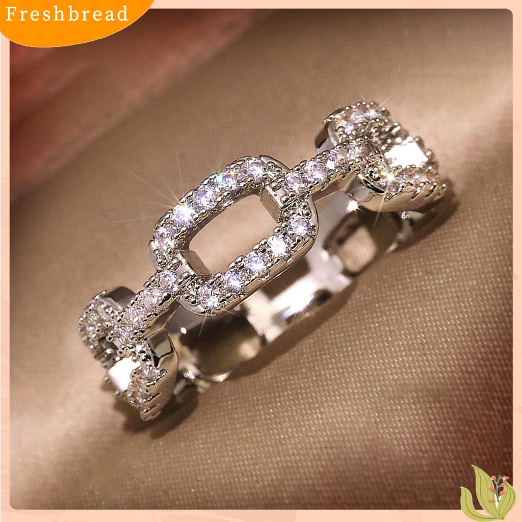 < Freshbread > Wanita Kreatif Geometris Rantai Tembaga Penuh Berlian Imitasi Bertatahkan Cincin Perhiasan Hadiah