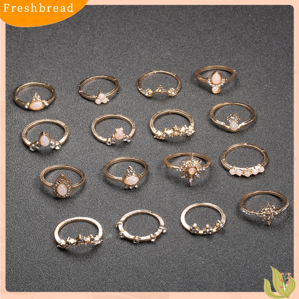 &lt; Freshbread &gt; 16Pcs/Set Mahkota Bentuk Berlian Imitasi Knuckle Rings Alloy Bohemia Stackable Finger Rings Aksesori Perhiasan