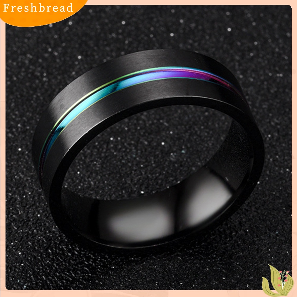 &lt; Freshbread &gt; Fashion Unisex Dua Warna Tipis Multicolor Line-Inside Band Finger Ring Jewelry