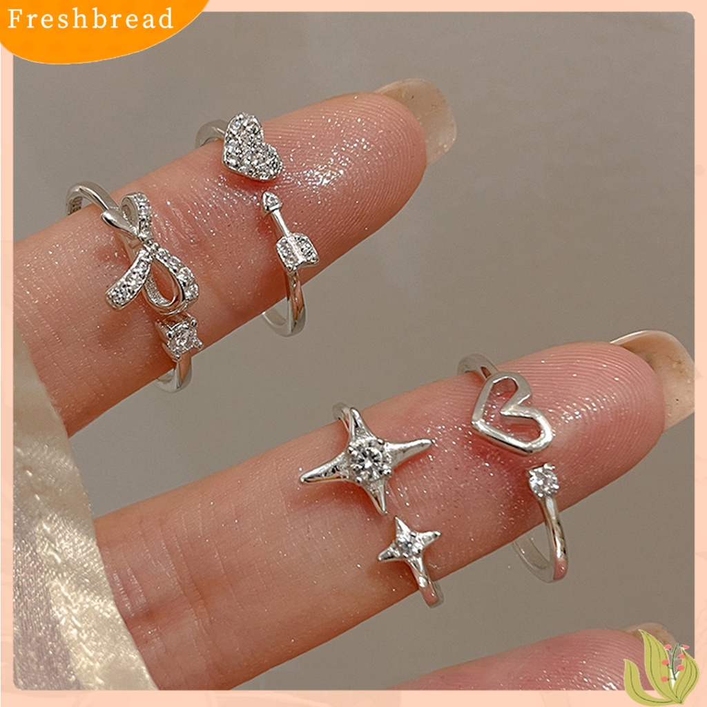 &lt; Freshbread &gt; Wanita Cincin Manis All-match Aksesoris Fashion Open-end Berlian Imitasi Cinta Hati Silvering Finger Ring Untuk Pakaian Sehari-Hari
