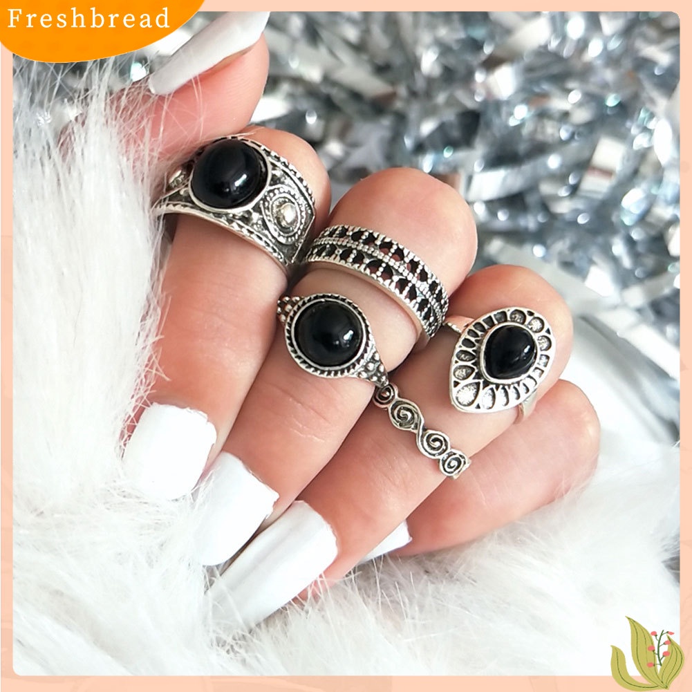 &lt; Freshbread &gt; 5Pcs Vintage Hollow Drop Above Knuckle Women Stacking Midi Rings Set Pub Hadiah