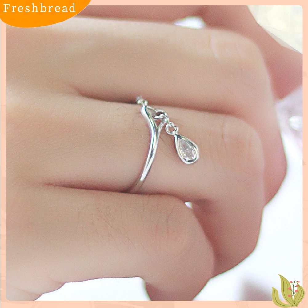 &lt; Freshbread &gt; Fashion Rumbai Tetesan Air Berlian Imitasi Pernikahan Wanita Adjustable Open Finger Ring