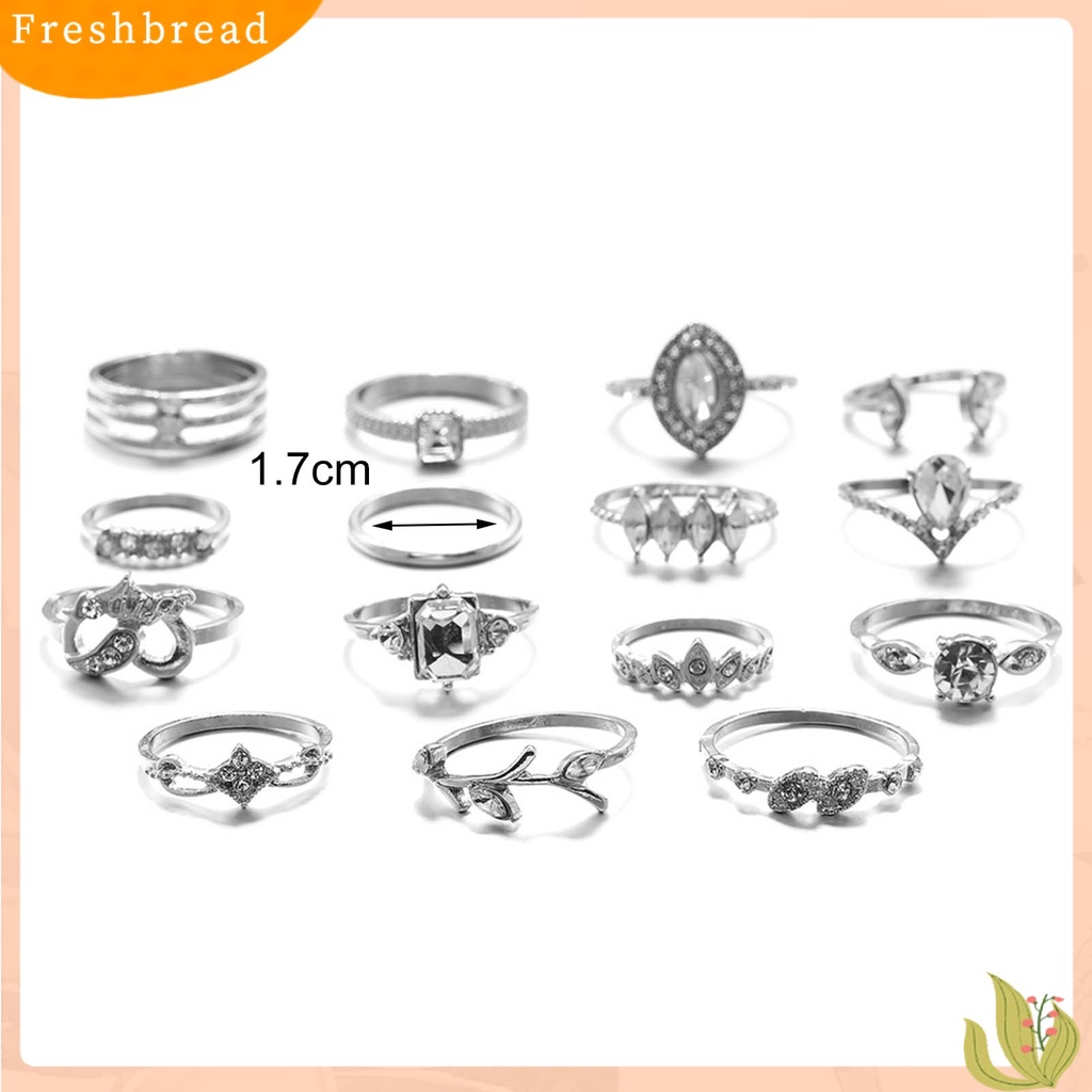 &lt; Freshbread &gt; 15Pcs/Set Cincin Jari Individualitas Kreatif Alloy Pola Berbeda Berlian Imitasi Rings Untuk Kehidupan Sehari-Hari