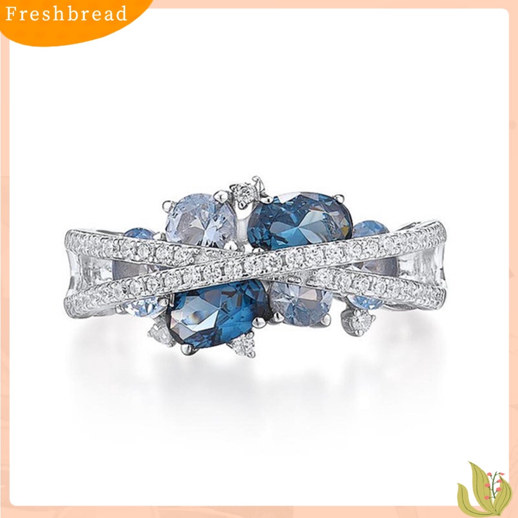 &lt; Freshbread &gt; Cincin Wanita Bentuk X Cubic Zirconia Perhiasan Vintage Bright Luster Ring Untuk Pakaian Sehari-Hari