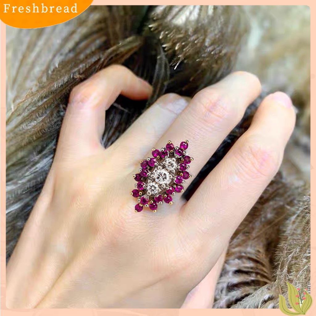 &lt; Freshbread &gt; Wanita Cincin Bentuk Bunga Berlian Imitasi Wanita Cubic Zirconia Floral Ring Perhiasan Hadiah