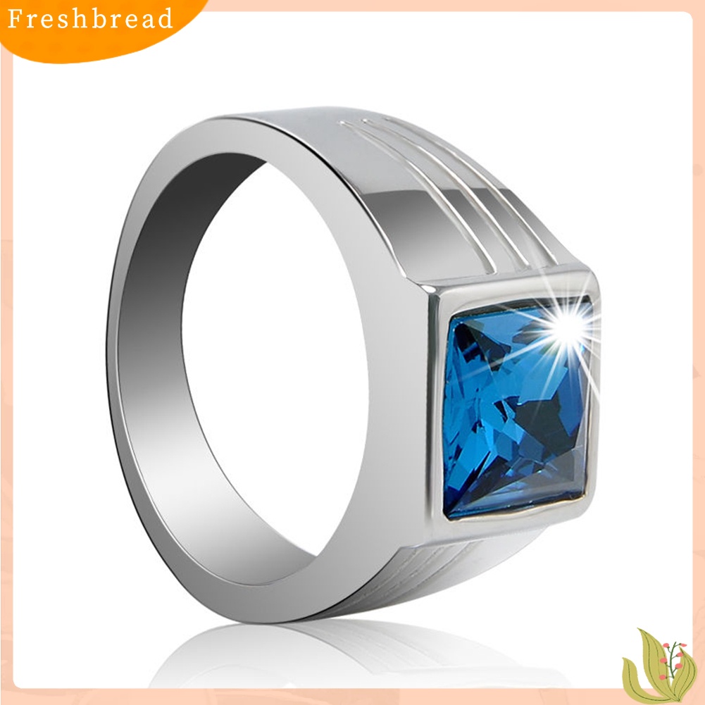 &lt; Freshbread &gt; Pria Cantik Biru Persegi Berlian Imitasi Lebar Pernikahan Band Jari Cincin Ukuran 7-11