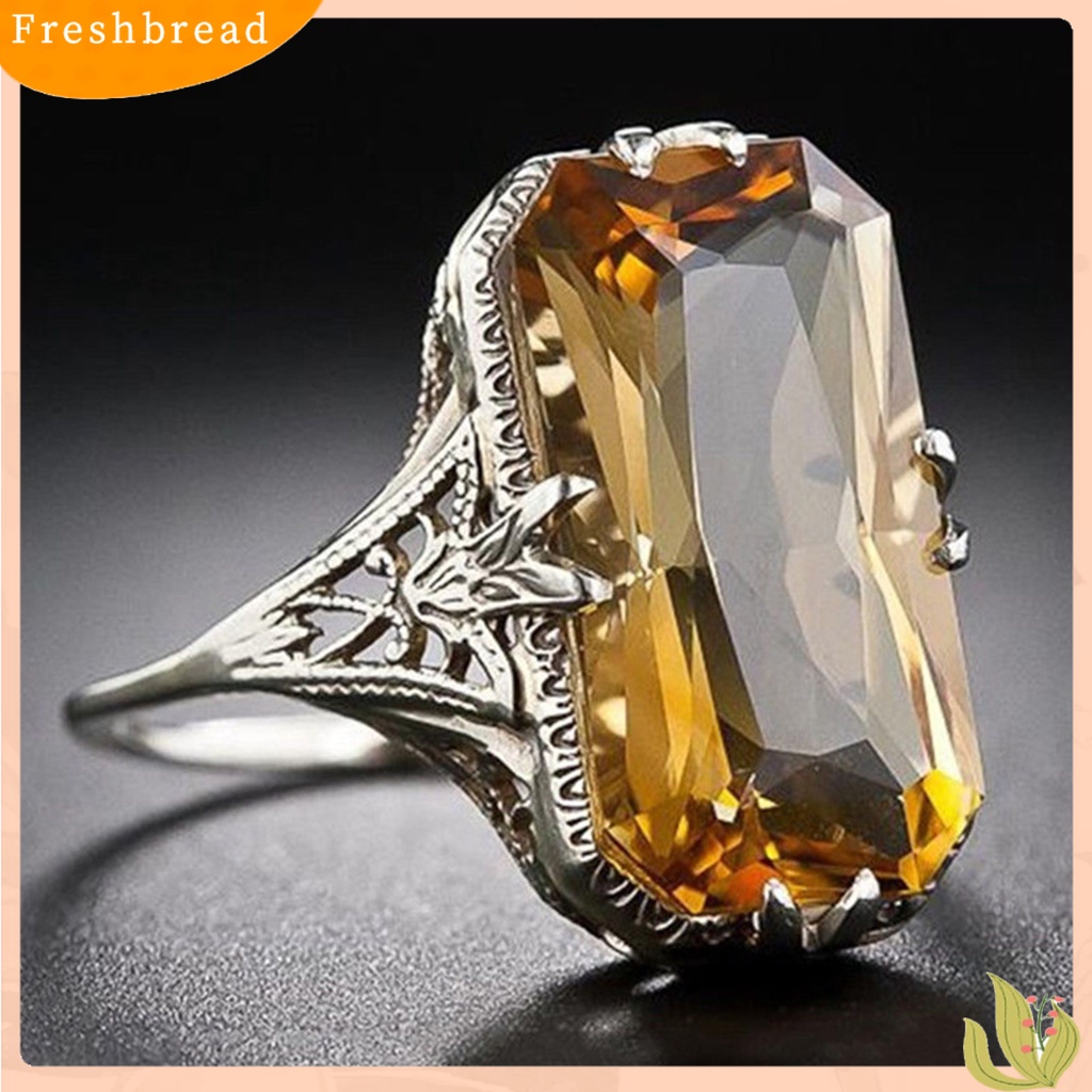 &lt; Freshbread &gt; Cincin Band Tunangan Berongga Keluar Ukir Cubic Zirconia Perhiasan Electroplating Geometric Finger Ring Untuk Pesta Perjamuan Pernikahan