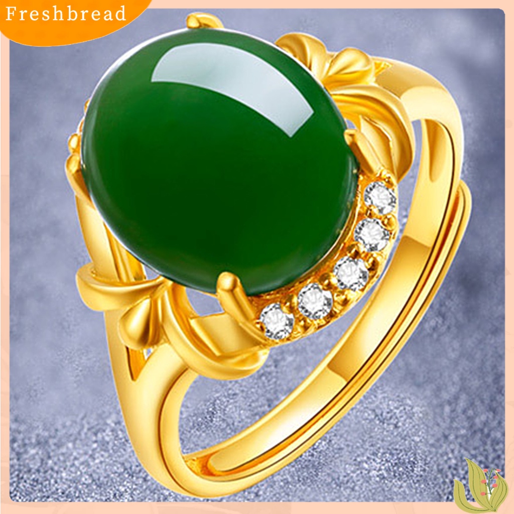 &lt; Freshbread &gt; Cincin Terbuka Dapat Disesuaikan Kalsedon Imitasi Buatan Batu Permata Alloy Retro Open Adjustable Ring Untuk Ulang Tahun