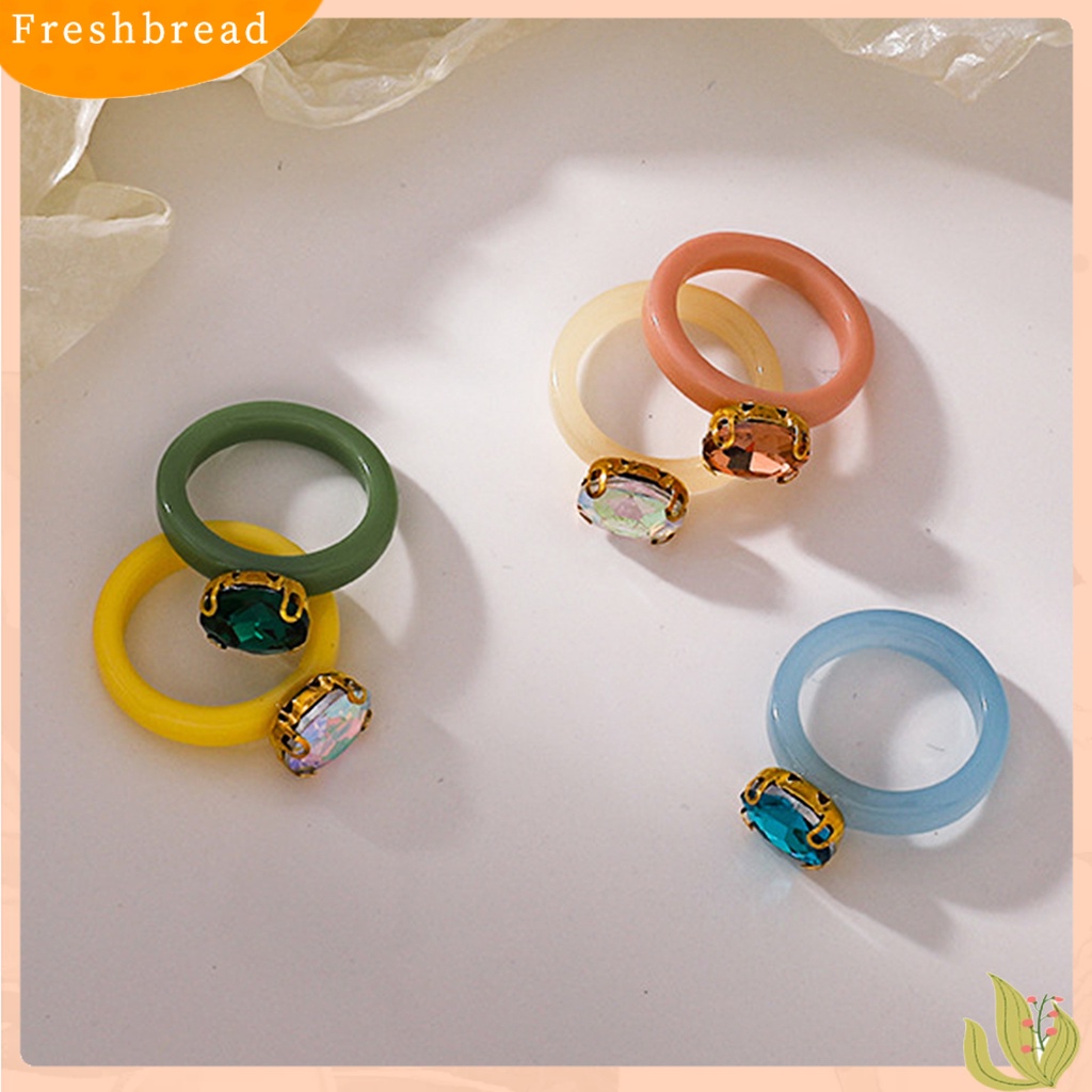 &lt; Freshbread &gt; Cincin Jari Berlian Imitasi Warna Permen Wanita All Match Round Ring Untuk Pacaran