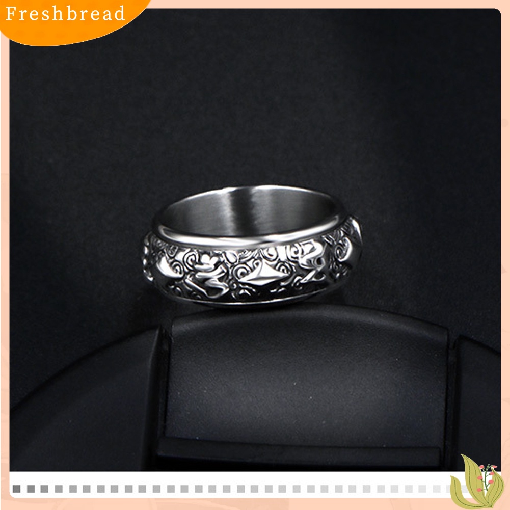 &lt; Freshbread &gt; Desain Buddhisme Berputar Cincin Jari Lebar Man Charm Perhiasan Dekorasi Hadiah