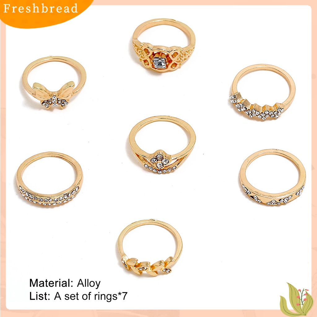 &lt; Freshbread &gt; 7Pcs/Set Sederhana Dapat Ditumpuk Kupu-Kupu Bunga Wanita Midi Cincin Buku Jari Cincin Perhiasan Aksesori