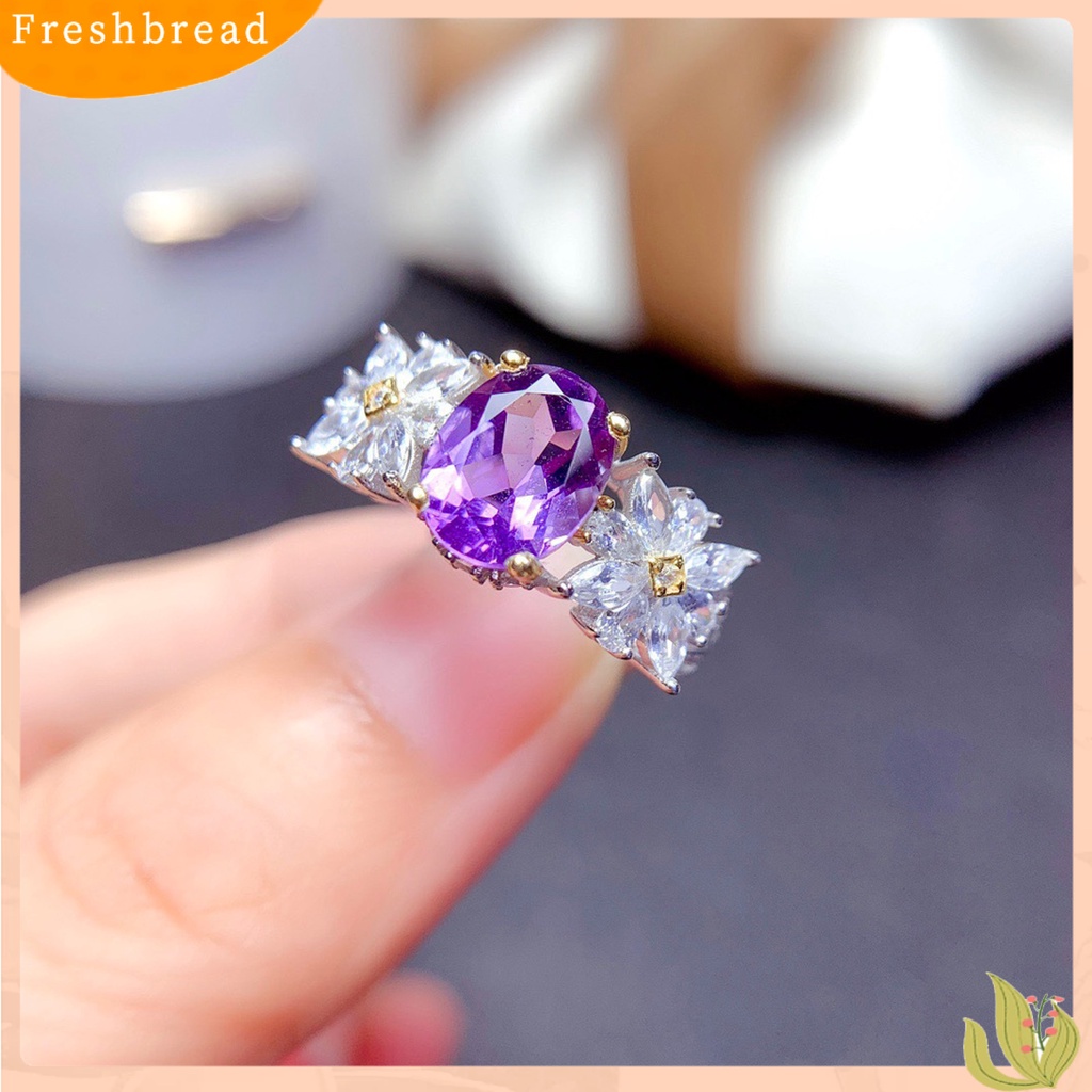 &lt; Freshbread &gt; Cincin Wanita Indah Dengan Bukaan Dapat Disesuaikan Kristal Imitasi Amethyst Jari Band Nikmat Pesta