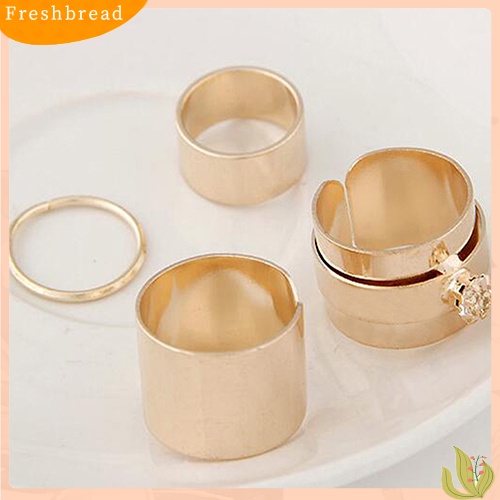 &lt; Freshbread &gt; 4x Wanita Pria Punk Tumpuk Polos Diatas Knuckle Ring Midi Finger Band Rings Set