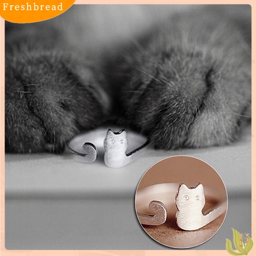 &lt; Freshbread &gt; Perhiasan Fashion Wanita Hadiah Xmas Kartun Kucing Sliver Disepuh Terbuka Cincin Yang Dapat Disesuaikan