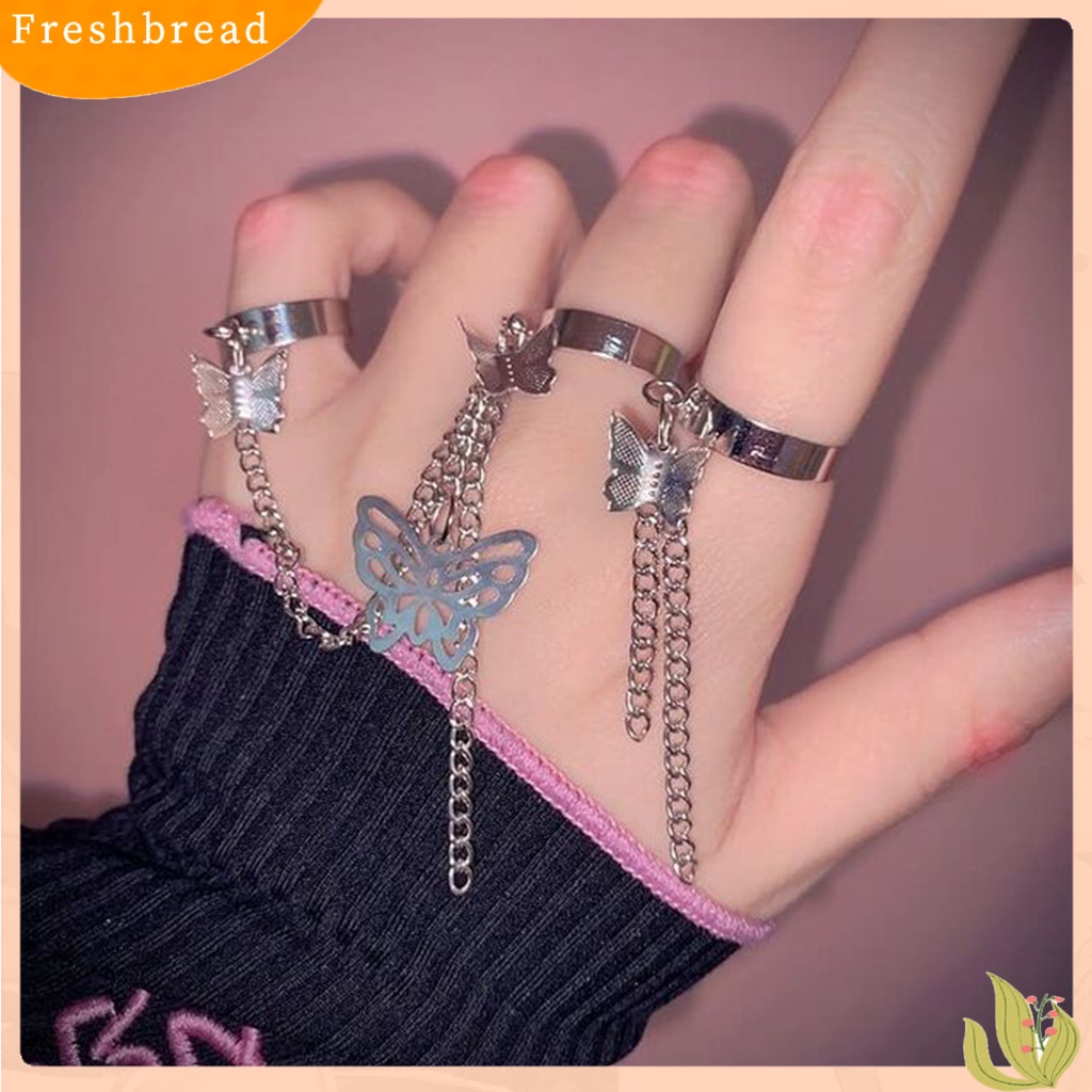 &lt; Freshbread &gt; Cincin Rantai Multi-layer Gaya Punk Hip Hop Desain Pembukaan Yang Dapat Disesuaikan Dekorasi Hadiah Pesta Vintage Butterfly The Cross Finger Ring Pasangan Perhiasan Keren Untuk Pakaian Sehari-Hari