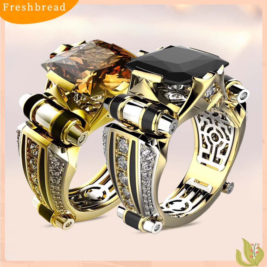 &lt; Freshbread &gt; Wanita Cincin Faux Square Crystal Two-tone Vintage Keren Punk Hadiah Berongga Bling Cubic Zirconia Ladies Finger Ring Untuk Pesta