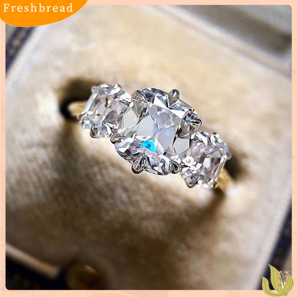 &lt; Freshbread &gt; Wanita Cincin Bentuk Persegi Dua Warna Perhiasan Geometris Cubic Zirconia Finger Ring Hadiah Ulang Tahun