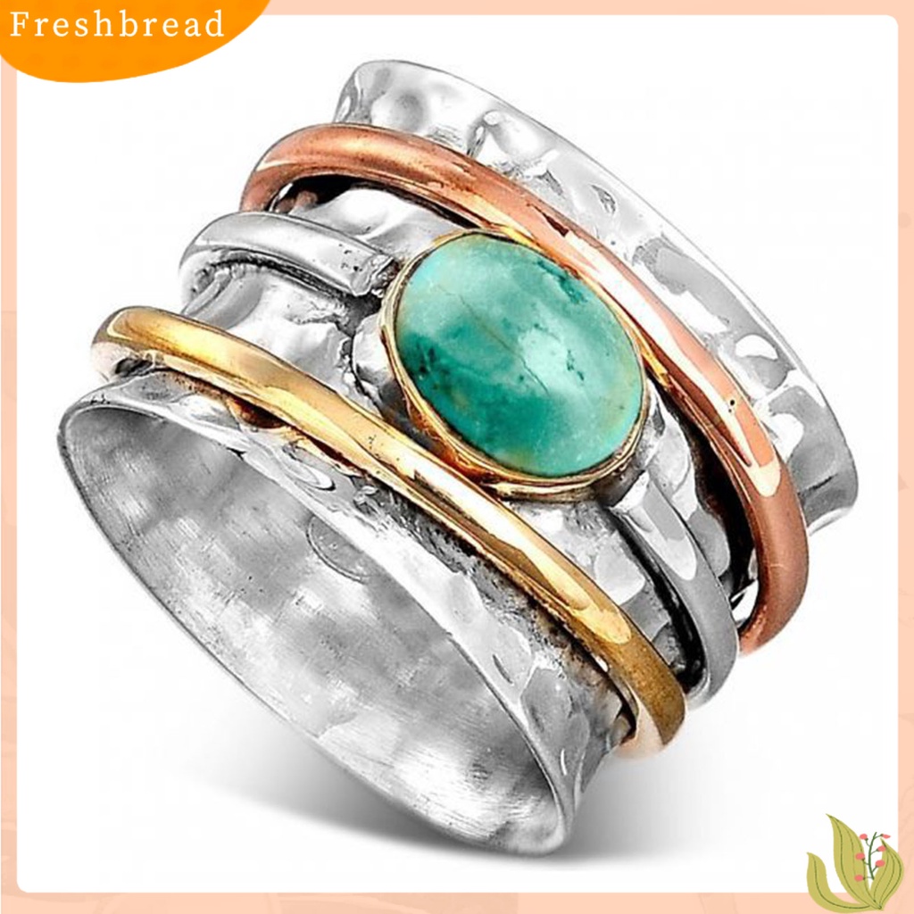 &lt; Freshbread &gt; Pria Cincin Bohemian Vintage Hias Turquoises Tiga Warna Jari Cincin Untuk Pacaran