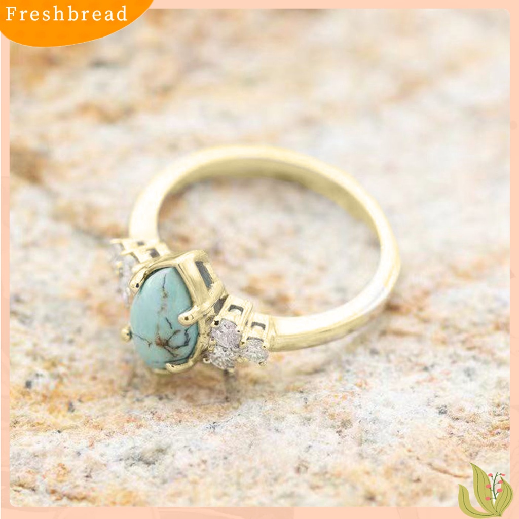 < Freshbread > 3Pcs/Set Indah Permukaan Halus Pernikahan Band Alloy Berlian Imitasi Alami Turquoise Wanita Rings Charm Jewelry