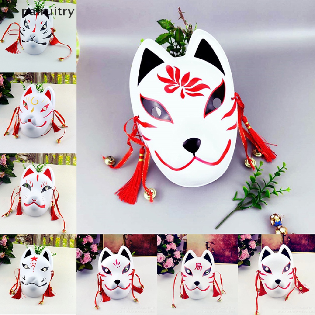 Prt Jepang Hand Made Fox Cosplay Topeng Full Face Dengan Rumbai Lonceng Kecil Masquerade PRT