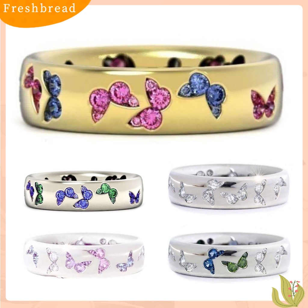 &lt; Freshbread &gt; Cincin Wanita Mengkilap Motif Kupu-Kupu Stainless Indah Warna Campur Lady Finger Ring Untuk Pernikahan