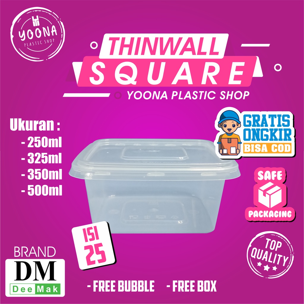 Thinwall DM SQ 150ml - 250ml - 325ml - 350ml (1 pack isi 50 pcs) /Thinwall Square DM 150ml - 250ml -