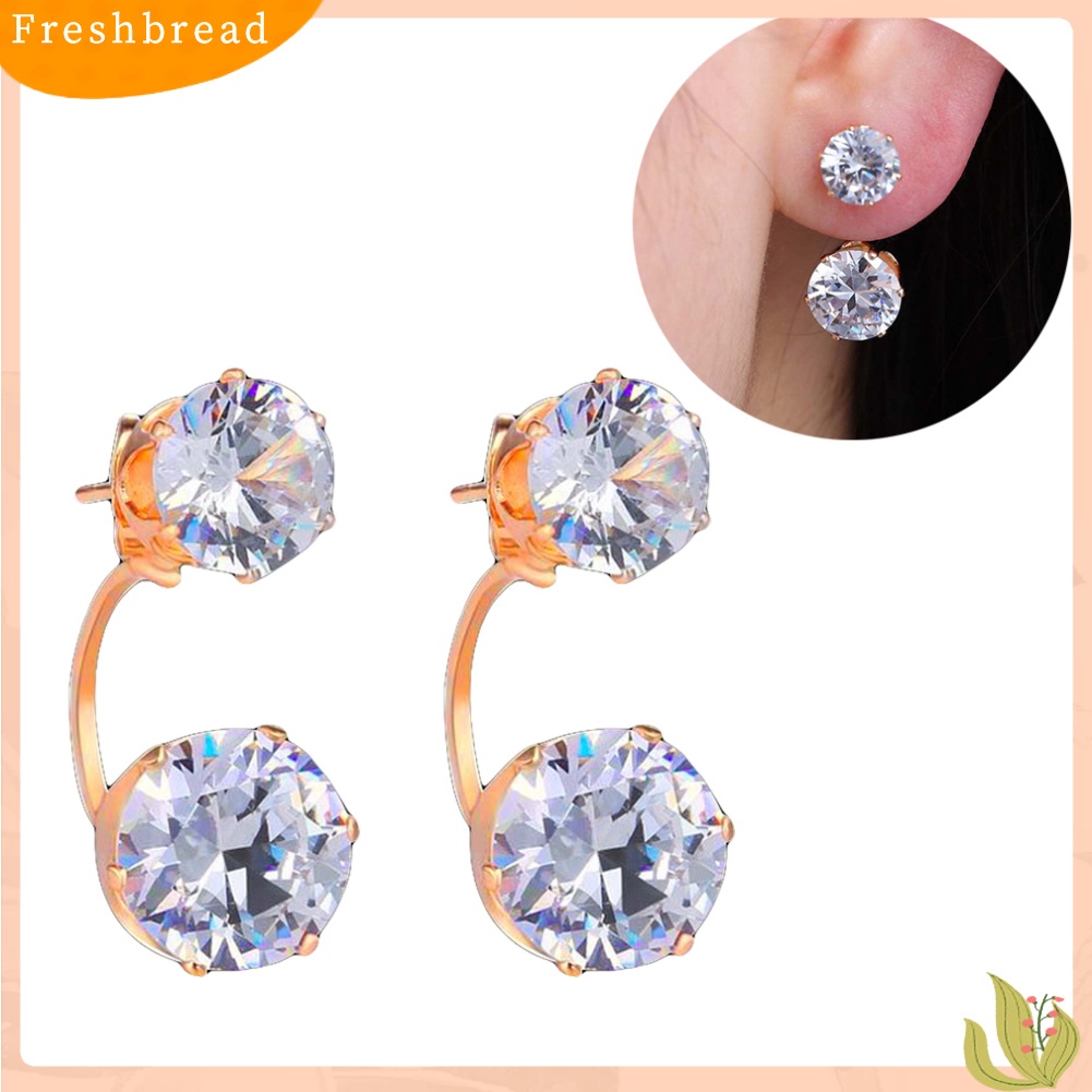 &lt; Freshbread &gt; Fashion Wanita Double Cubic Zirconia Drop Ear Jaket Tindik Anting Perhiasan