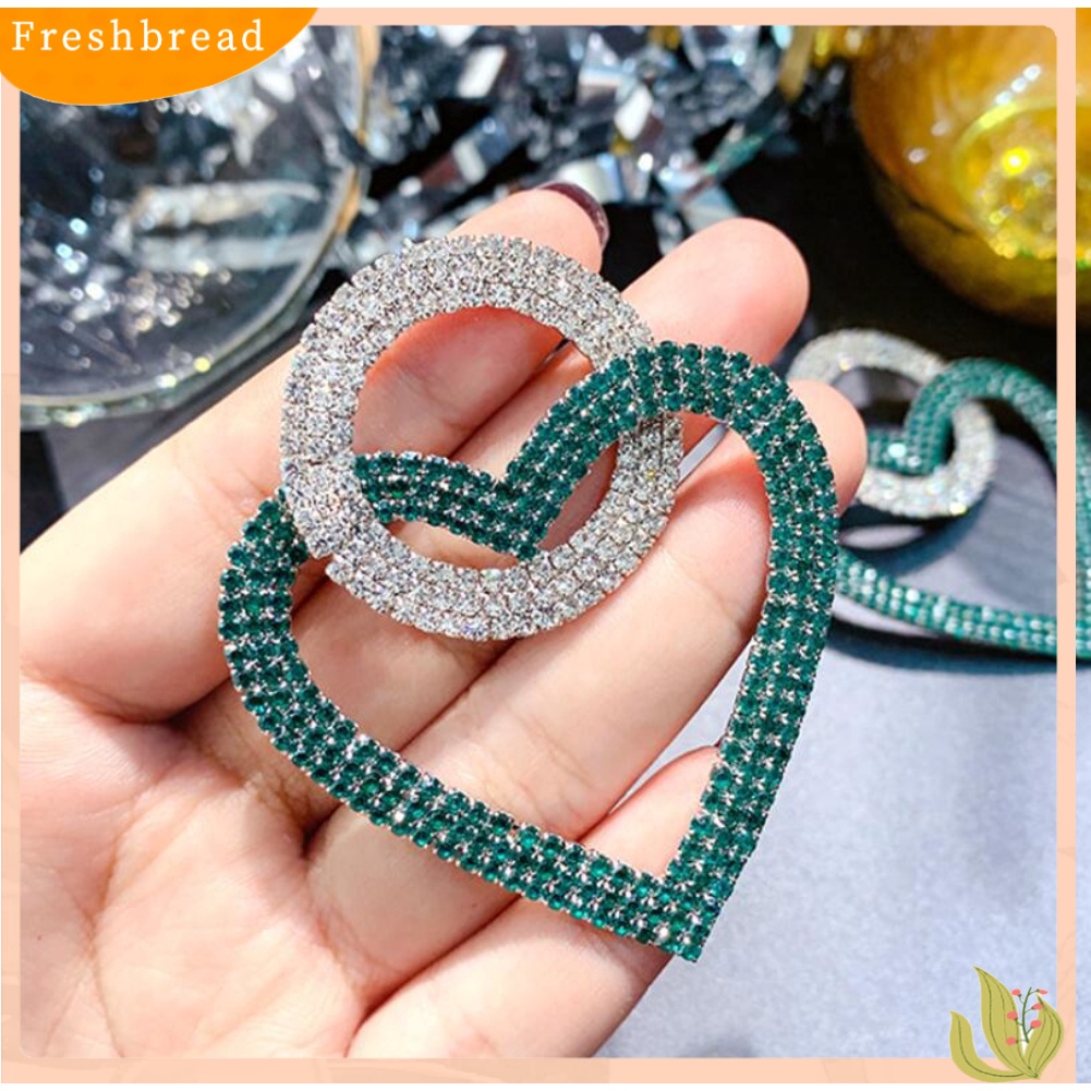 &lt; Freshbread &gt; Wanita Berlian Imitasi Hias Hati Bulat Menjuntai Telinga Stud Anting Pesta Perhiasan Hadiah