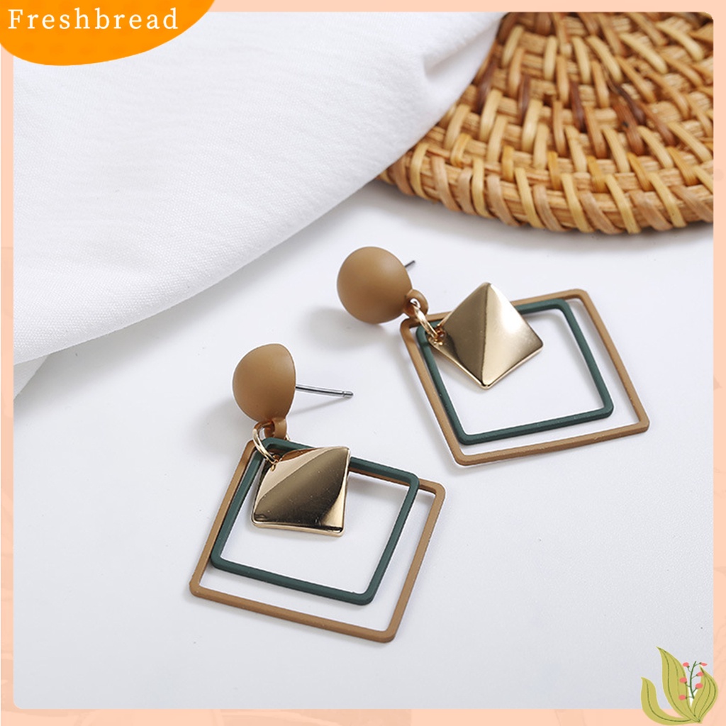 &lt; Freshbread &gt; 1pasang Menjuntai Anting Geometris Matte Kepribadian Minimalis Berongga Double Belah Ketupat Wanita Stud Earrings Fashion Jewelry