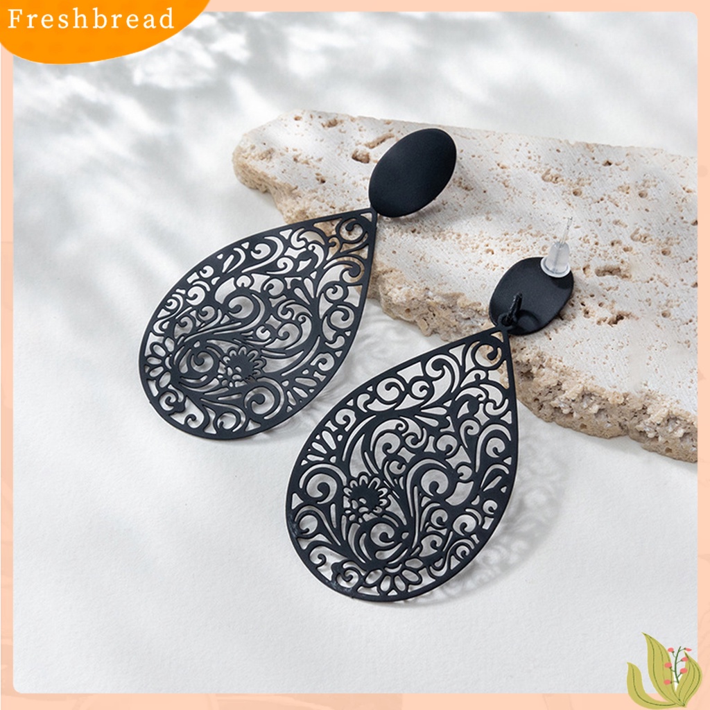 &lt; Freshbread &gt; 1pasang Menjuntai Anting Berongga Keluar Matt Hitam Retro Kerawang Stud Earrings Perhiasan Hadiah