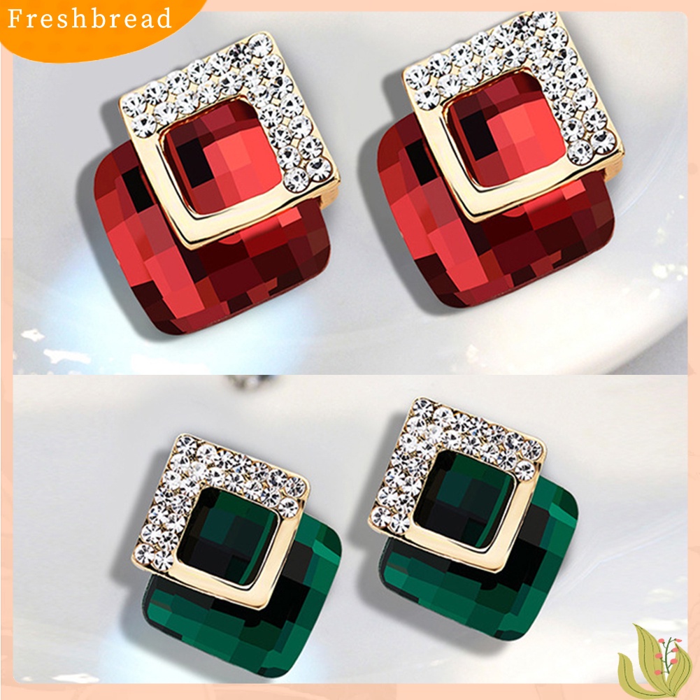 < Freshbread > Ringkas Berlian Imitasi Bertatahkan Square Stud Earrings Wanita Perjamuan Pesta Perhiasan Hadiah