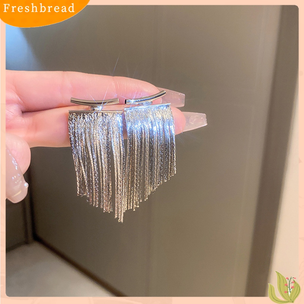 &lt; Freshbread &gt; 1pasang Anting Pejantan Bohemian Desain Busur Kilau Terang Geometris Electroplating Hias Hadiah Rantai Panjang Rumbai Liontin Anting