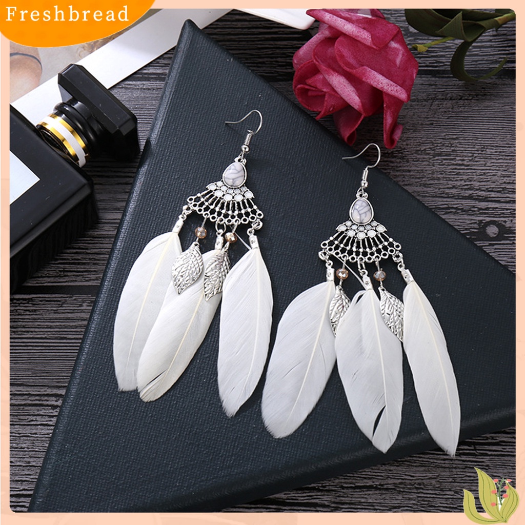 &lt; Freshbread &gt; 1pasang Lady Earrings Bulu Sintetis Bohemia Kreatif Jumbai Menjuntai Anting Prom Jewelry