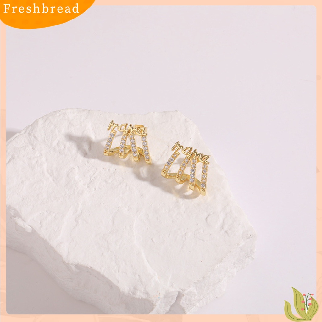 &lt; Freshbread &gt; 1pasang Wanita Anting Anti-Oksidasi Jatuh Tahan Colorfast 4cakar Surat Berlian Imitasi Fashion Telinga Cincin Telinga Dekorasi