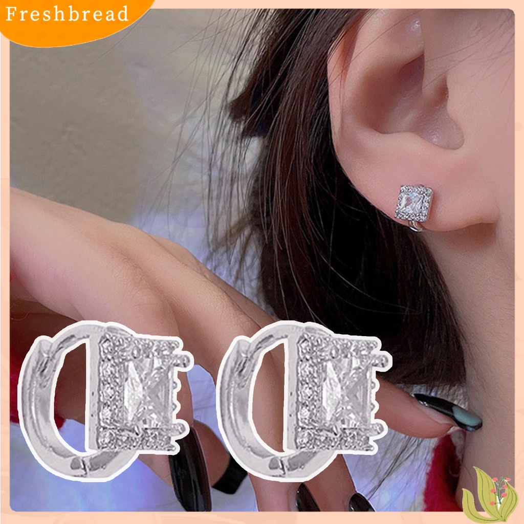 &lt; Freshbread &gt; 1pasang Ear Studs Square Rhinestones Jewelry Anting Gesper Telinga Bersinar Untuk Pakaian Sehari-Hari