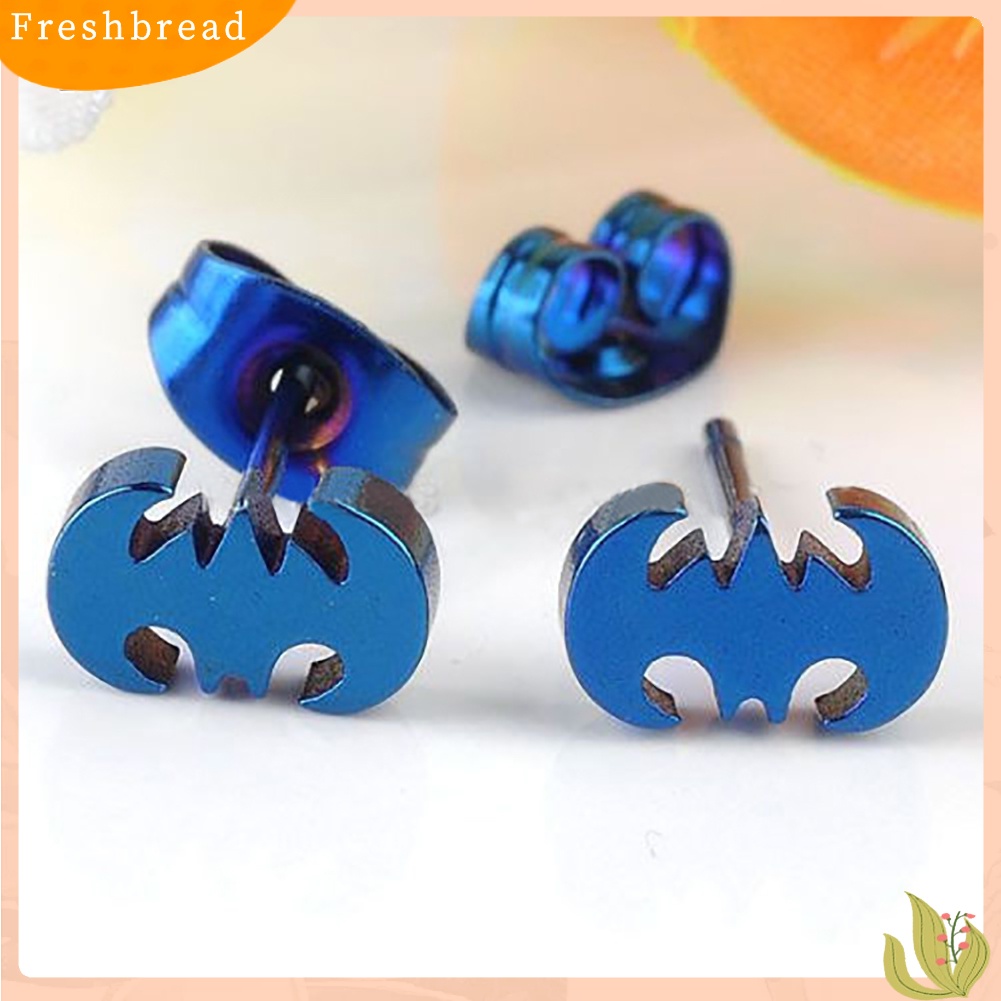 &lt; Freshbread &gt; Pria Wanita Punk Kelelawar Stainless Steel Srew Kembali Telinga Stud Earrings Perhiasan Telinga