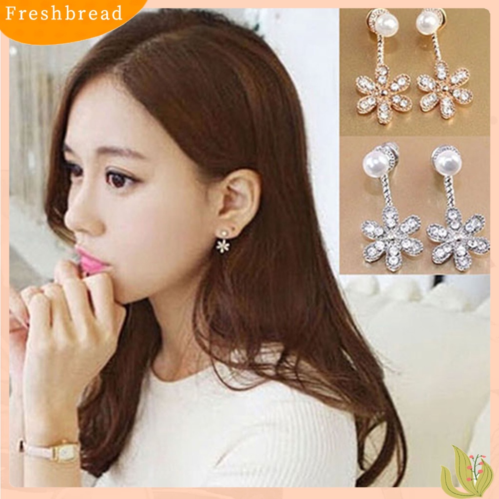 &lt; Freshbread &gt; Wanita Anting Shiny Antikarat Alloy Berlian Imitasi Bunga Mutiara Imitasi Ear Studs Untuk Belanja