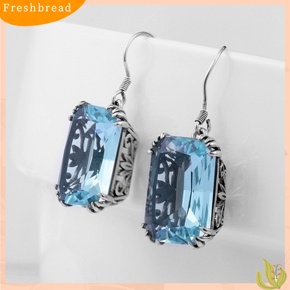 &lt; Freshbread &gt; Fashion Pesta Wanita Square Cubic Zirconia Pendant Hook Earrings Perhiasan Hadiah