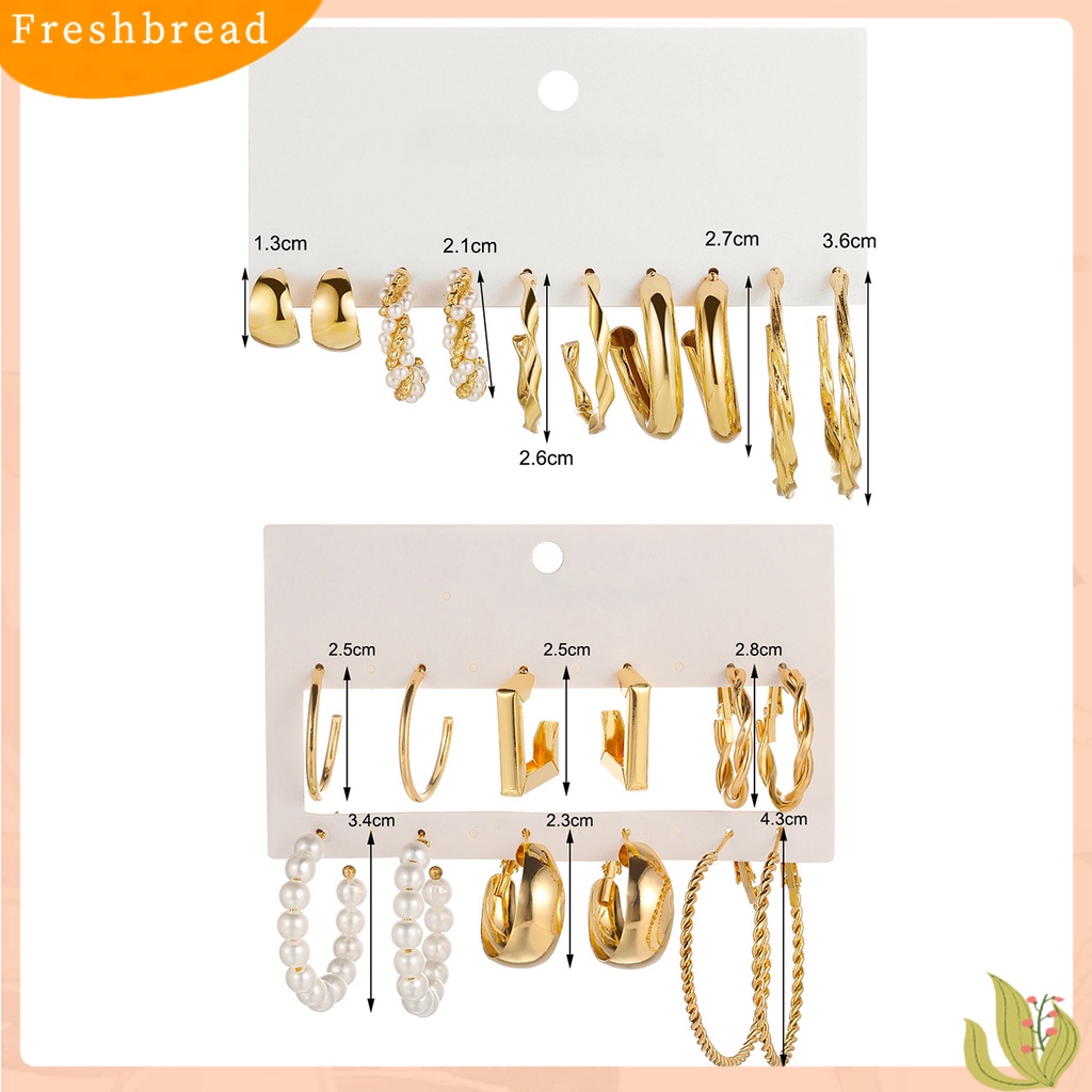 &lt; Freshbread &gt; 6pasang Anting Hoop Mutiara Imitasi Bentuk C Vintage Twist Drop Earrings Untuk Pesta Perjamuan Pernikahan Prom