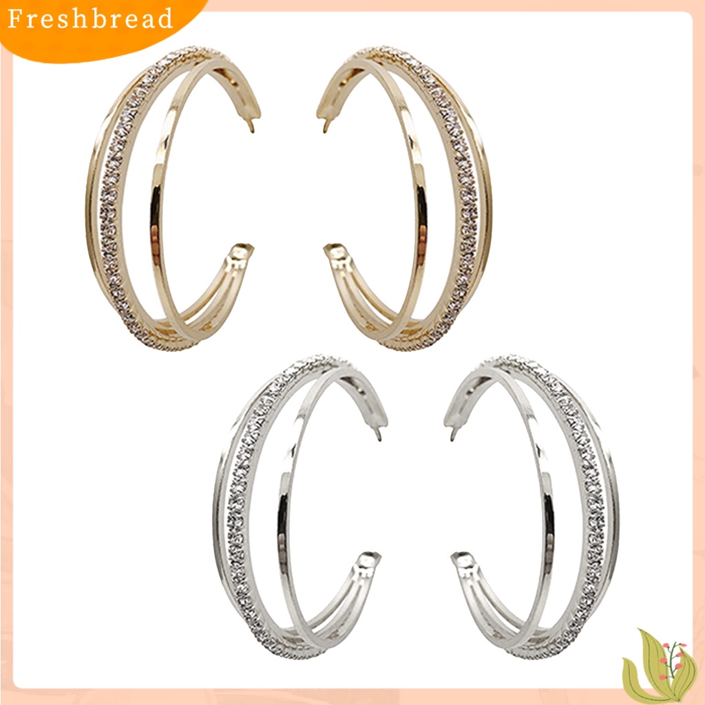 &lt; Freshbread &gt; 1pasang Anting Lady Bulat Berlian Imitasi Portable Anting Menjuntai Anti Cacat Untuk Kerja