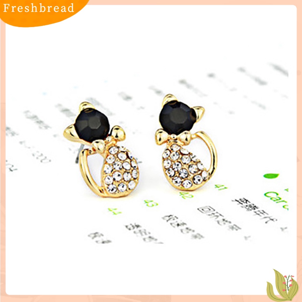 &lt; Freshbread &gt; 1pasang Wanita Lucu Bentuk Kucing Berlian Imitasi Stud Earrings Ear Studs Jewelry Charm Untuk Pesta Club