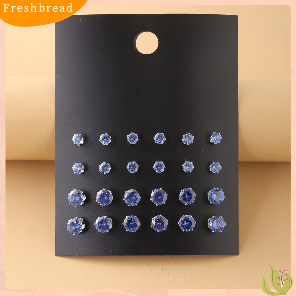 &lt; Freshbread &gt; 12pasang Anting Tusuk Wanita Perhiasan Berlian Imitasi Mengkilap Gaya Korea Geometri Ear Studs Untuk Prom