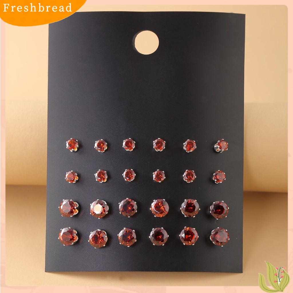 &lt; Freshbread &gt; 12pasang Anting Tusuk Wanita Perhiasan Berlian Imitasi Mengkilap Gaya Korea Geometri Ear Studs Untuk Prom