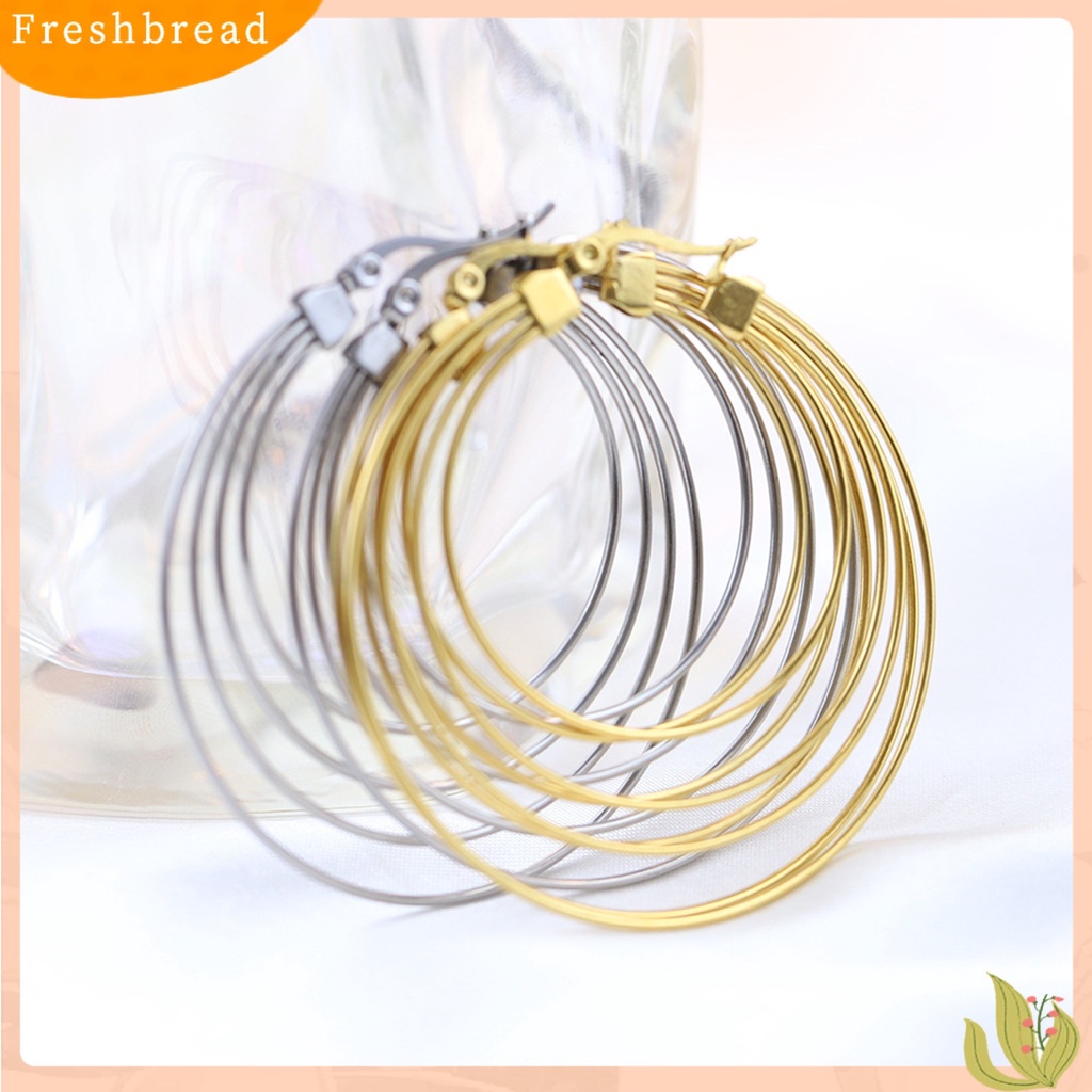 &lt; Freshbread &gt; 1pasang Anting Wanita Berlebihan Gaya Perancis Geometris Mewah Mengkilap Tinggi Dekorasi Warna Emas Lingkaran Besar Hoop Earrings Aksesoris Pakaian