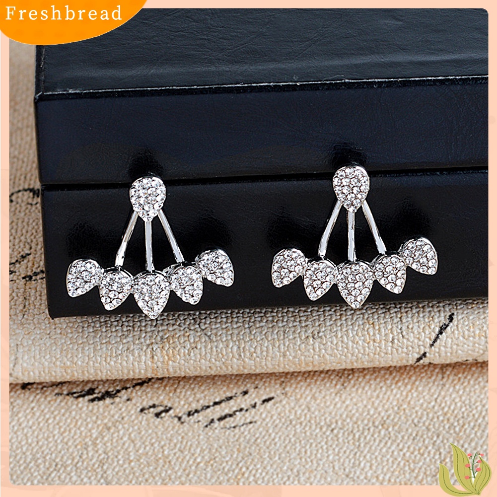 &lt; Freshbread &gt; Wanita Chic Tetesan Air Berlian Imitasi Depan Belakang Telinga Jaket Tindik Stud Earrings