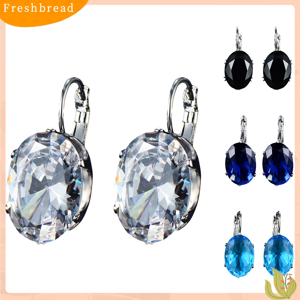 &lt; Freshbread &gt; Fashion Wanita Oval Cubic Zirconia Tergabung Leverback Anting Pesta Perhiasan Hadiah